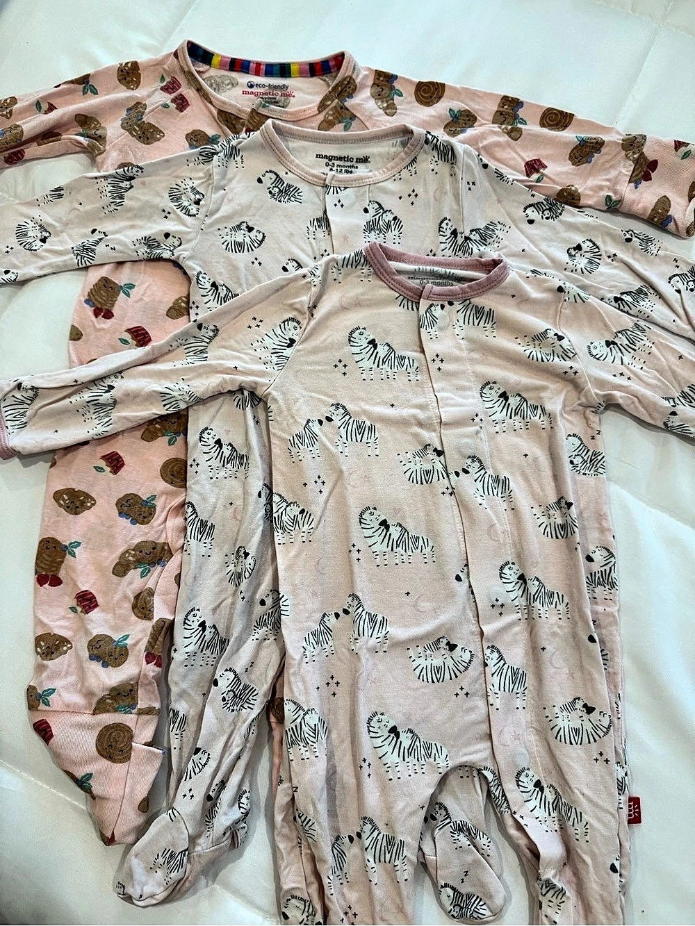 LOT of 3 Magnetic Me Footed Pajamas Onesies Bundle 0-3M and 3-6M